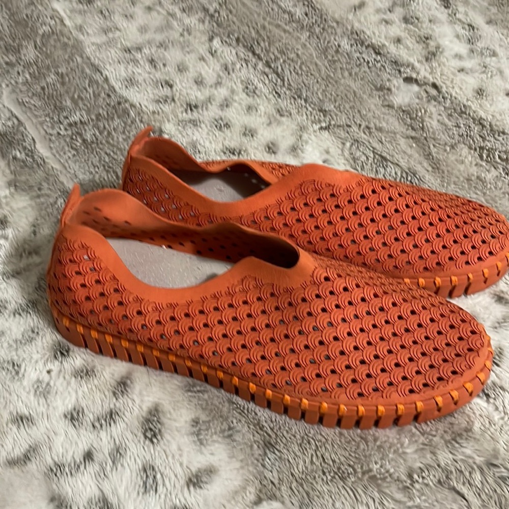 Fun orange, comfy, slip on loafer.